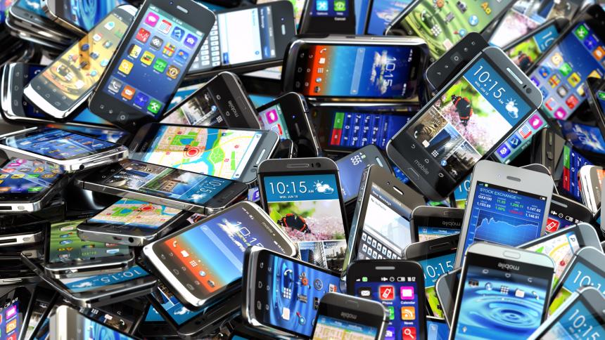 smartphones pile