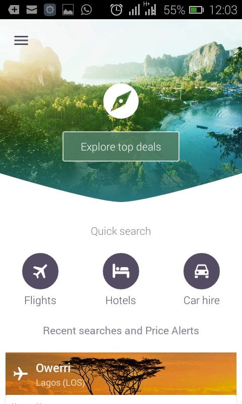 Skyscanner app review Home Page