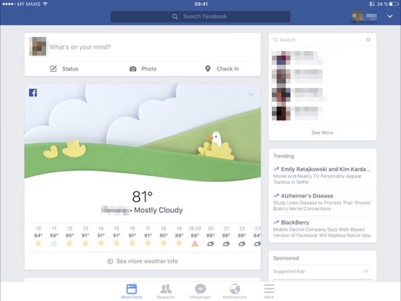 Facebook's weather forecast feature