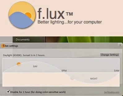 The f.lux home screen