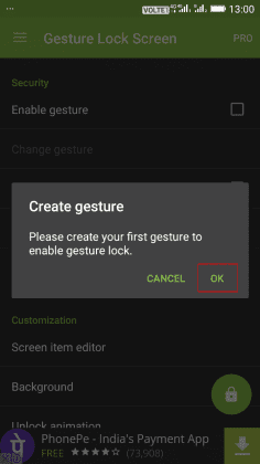 Create gesture screen