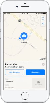 iphone7 ios10 maps parked car