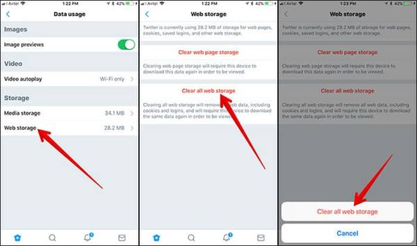 Clear All Web Storage in Twitter on iPhone