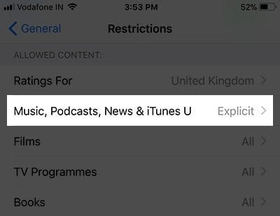 Tap on Music Podcasts News U iTunes U in iPhone Settings