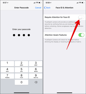 Disable Required Attention for Face ID on iPhone X