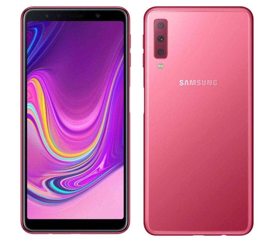 Samsung Galaxy A7 2018 front and back red