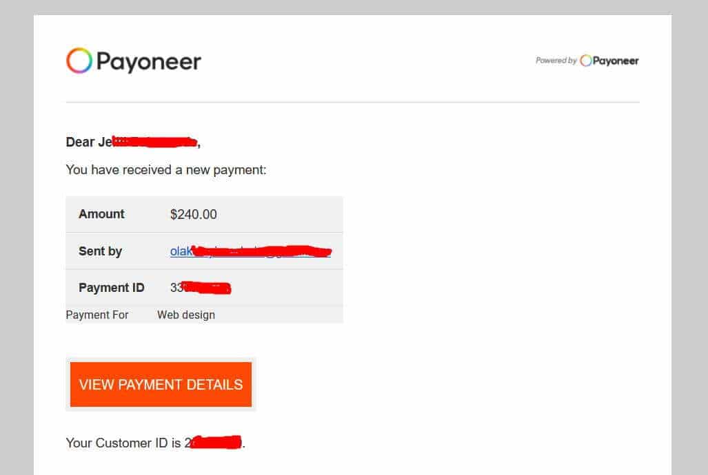 Payoneer Payment Received