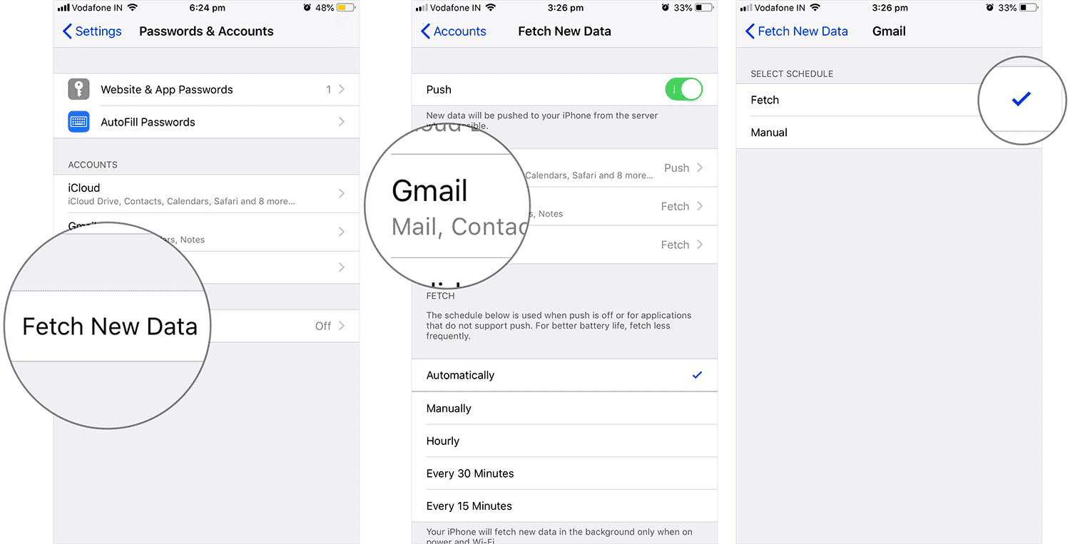 Fetch New Data Manyally for Gmail on iPhone