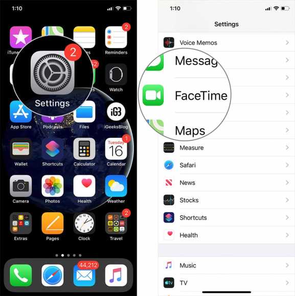 Tap on Settings then FaceTime on iPhone