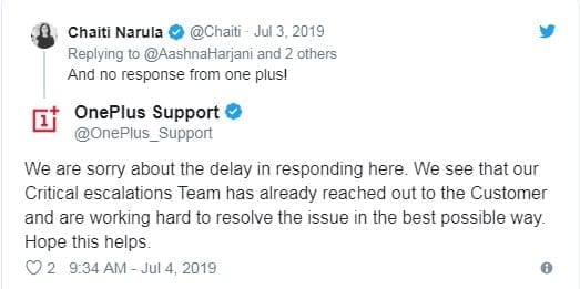 oneplus team responded to the incident