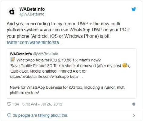 whatsapp new web version update tweet