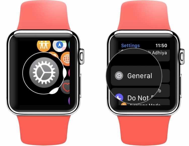Open Settings and tap on General on Apple Watch