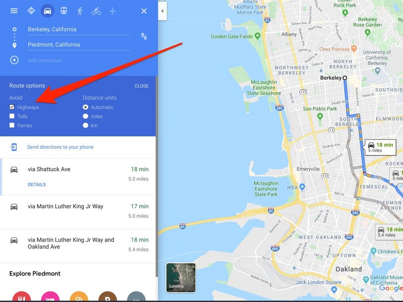 Avoid Highways Google Maps