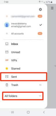 Delete email on Samsung Galaxy S10