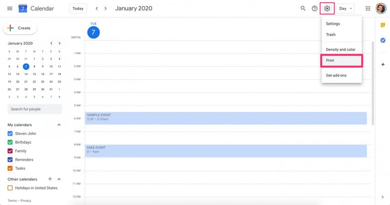 Print Your Google Calendar
