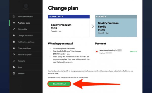 Change Your Spotify Payment Plan