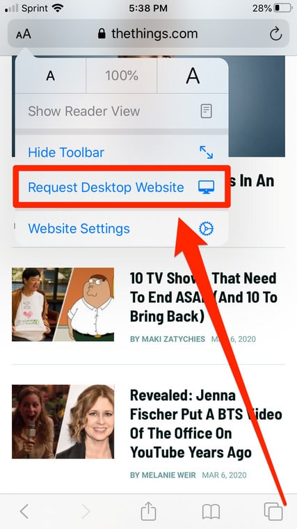 Request Desktop Site In Safari 