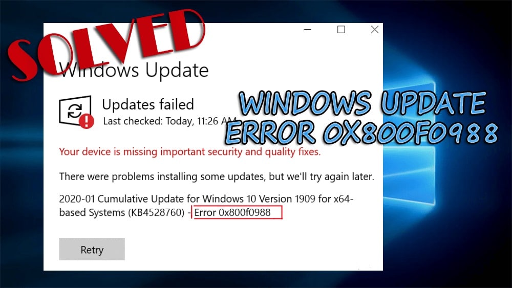 error 0x800f0988 in Windows 10