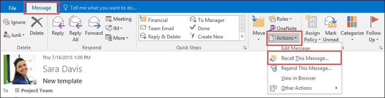 Recall Message Microsoft Outlook