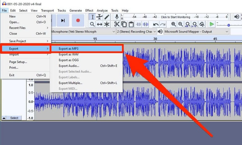 Export Audacity File MP3