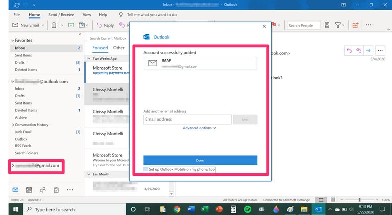 Add Gmail Account To Outlook Email Interface
