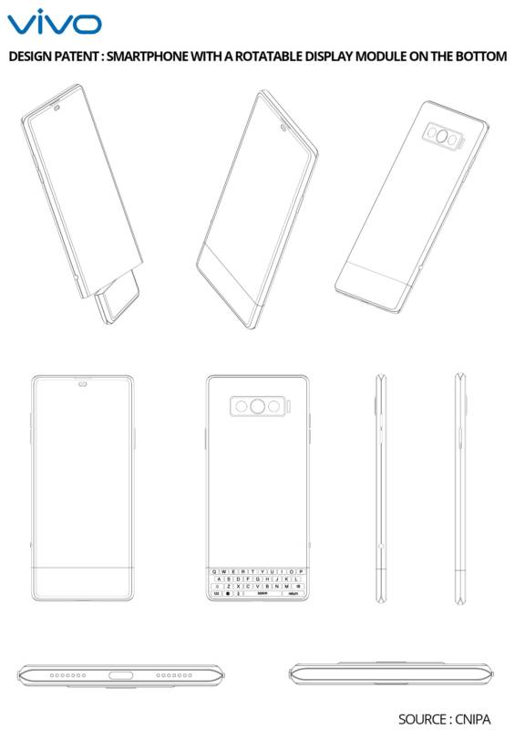 Vivo Files Design Patent For A Smartphone Having Rotatable Display Module On The Bottom Side