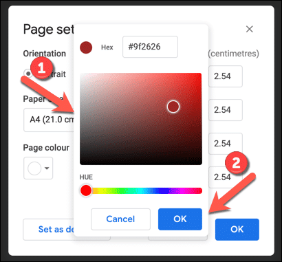 Google Docs Select Custom Page Color