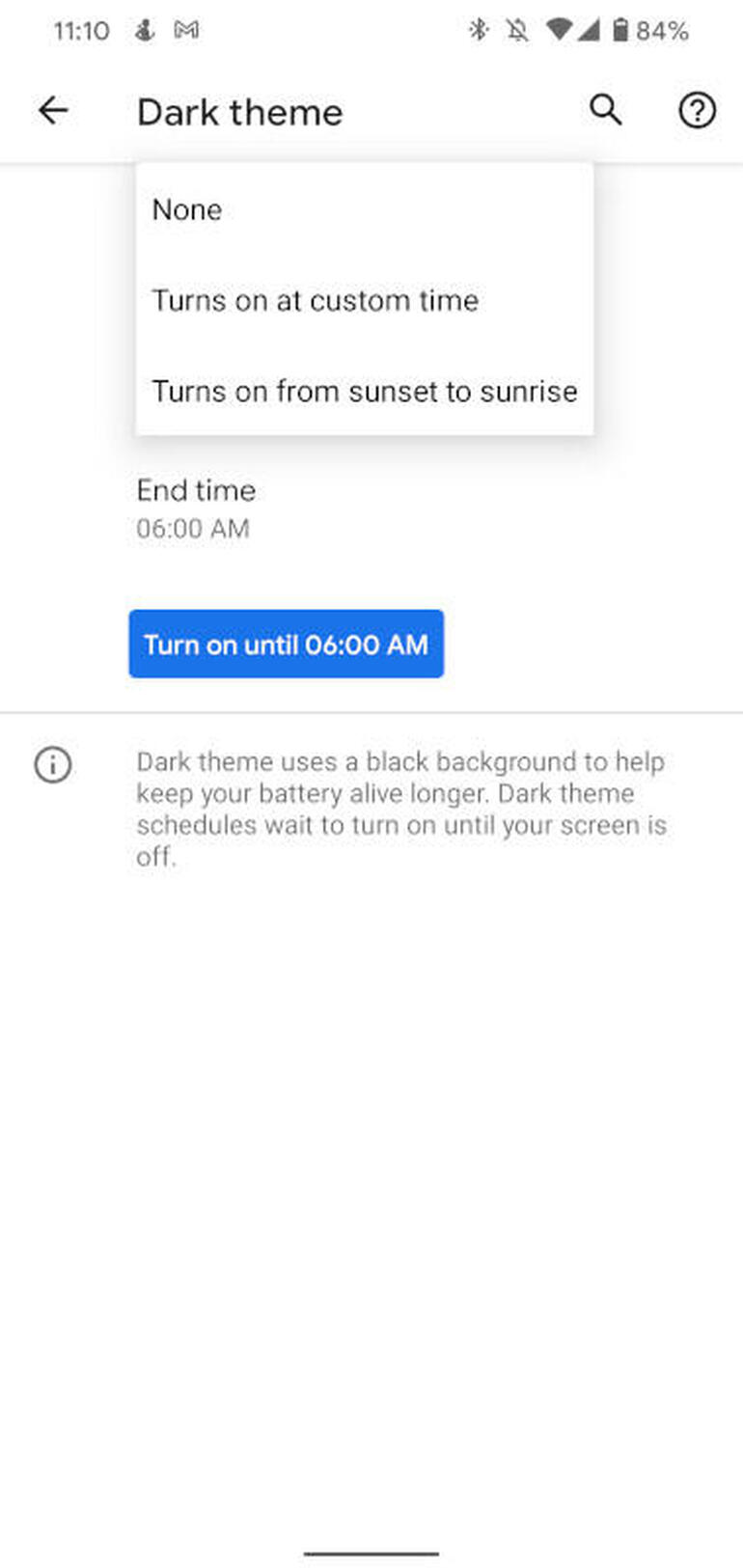 Schedule Android 11 Dark Theme