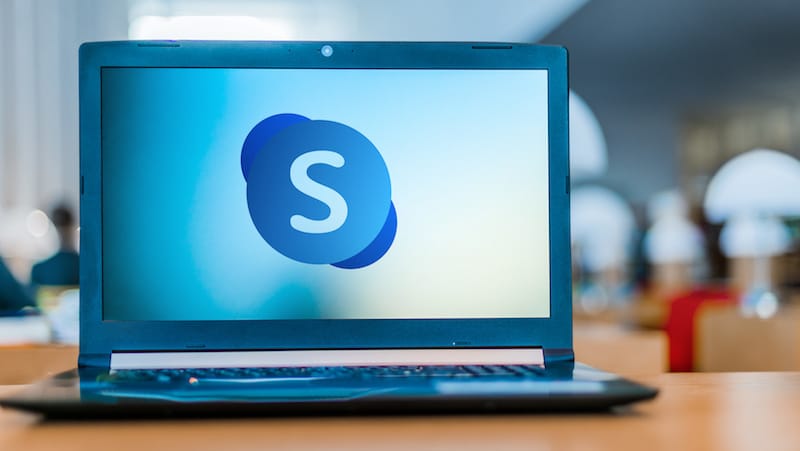 Laptop Computer Displaying Logo Of Skype For Business Server