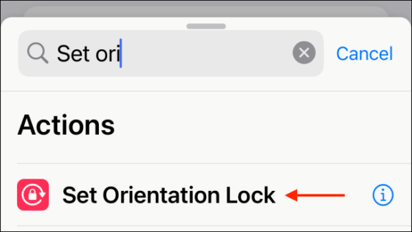 Select Set Orientation Lock Action