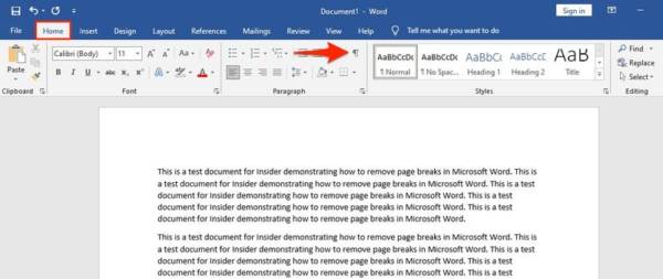 Remove Page Break Microsoft Word