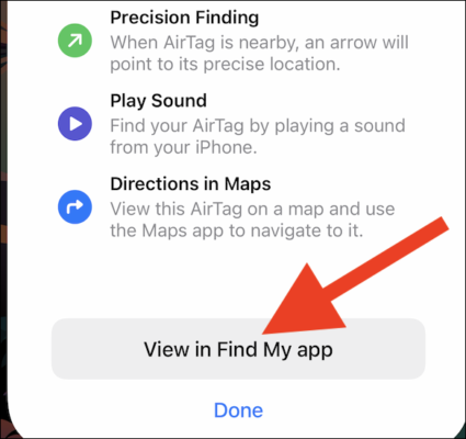 Select View In Find My App To See Airtags Location