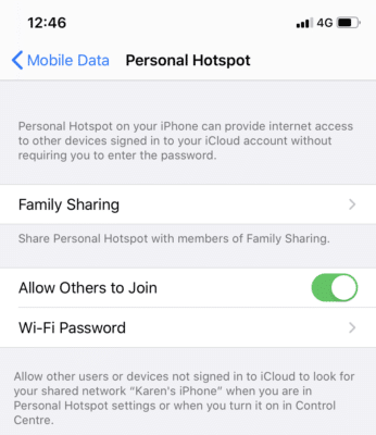 Enable iPhone Personal Hotspot