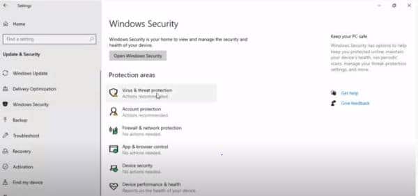 Go To Windows Security Select Virus And Protection