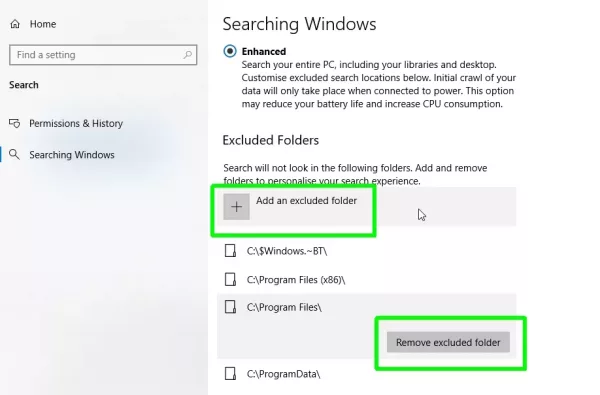You Can Exclude Folders From Enhanced Search