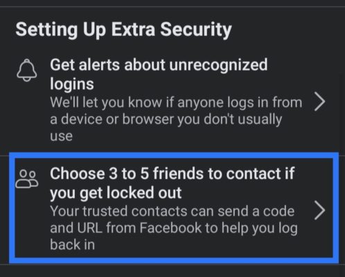 Facebook Trusted Contacts Settings