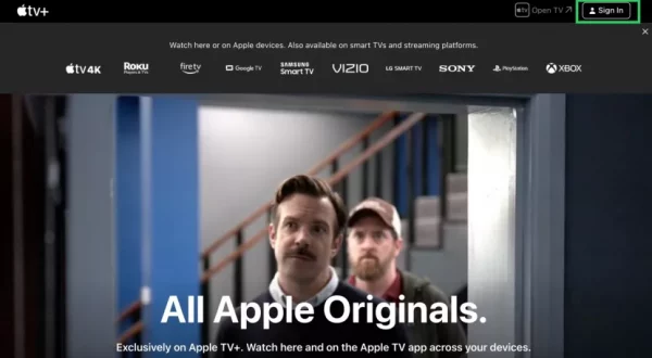 The Apple Tv Plus Website On A Browser Showing A Promo Image Of Ted Lasso
