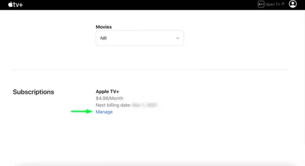 Click Manage Under Apple Tv Plus