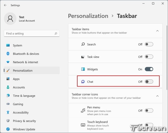Windows 11 Taskbar Settings
