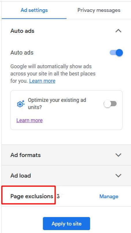 Auto Ad Page Exclusion