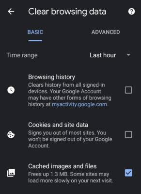 Chrome, Clear Browsing Data