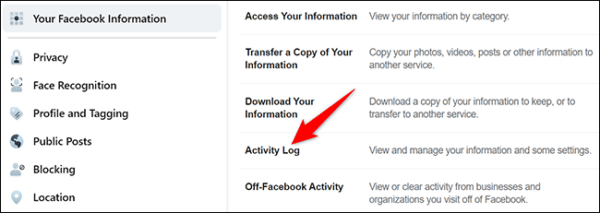 Select Activity Log In The Your Facebook Information Section.