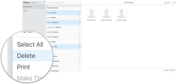 delete contacts on icloud