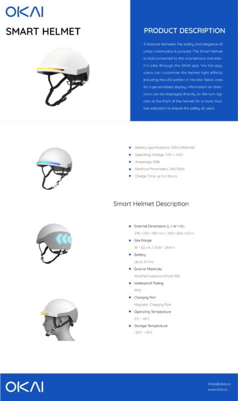 okai sh10 smart helmet product sheet