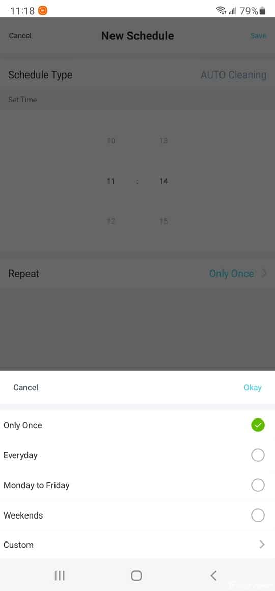 yeedi vac max app schedule duration