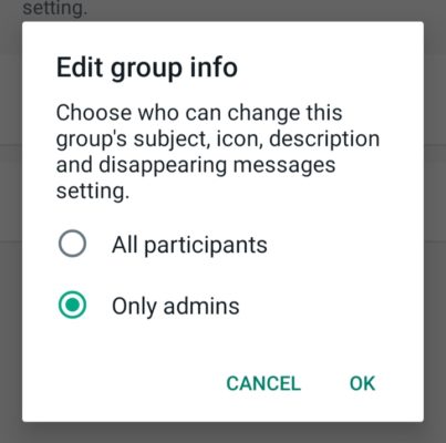 Edit Group Info Settings, Only Admins