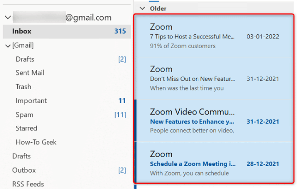 2 Outlook Desktop Select Consecutive Emails