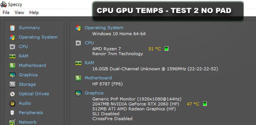CPU GPU Temps Test 2 no cooling pad