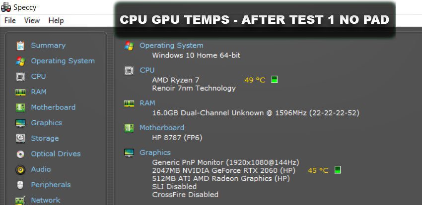 CPU and GPU Temps without the laptop cooling pad