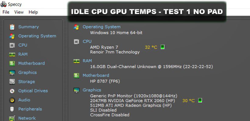 CPU GPU Idle Temps with no cooling pad